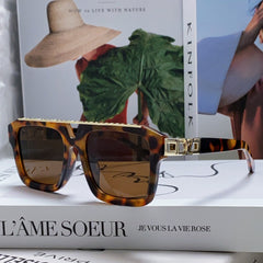 MASCOT PILOT SQUARE SUNGLASS 581376 IN HAVANA ACETATE GOLD METAL