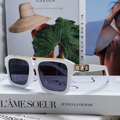 MASCOT PILOT SQUARE SUNGLASS 581377 IN WHTIE ACETATE GOLD METAL