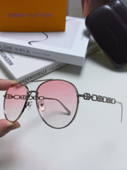 CHAIN PILOT SUNGLASS 581380 IN SILVER METAL PINK SMOKE LENSES