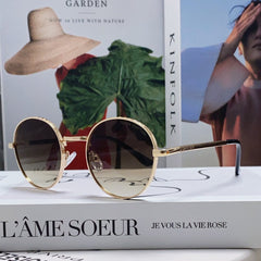 SIGNATURE ROUND SUNGLASS 581382 IN GOLD METAL BROWN SMOKE LENSES