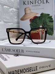 SQUARE SUNGLASSES 632883 IN BLACK ACETATE LIGHT BROWN LENSES