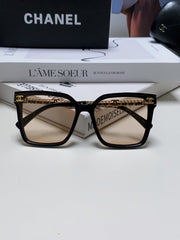 SQUARE SUNGLASSES 632883 IN BLACK ACETATE LIGHT BROWN LENSES