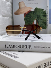 BUTTERFLY EMBELLISHED RIMLESS RECTANGULAR FRAME SUNGLASSES 570245 IN METAL