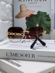 CHAIN SQUARE SUNGLASSES 570260 IN GOLD METAL BROWN SMOKE LENS