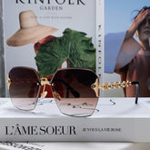 CHAIN SQUARE SUNGLASSES 570260 IN GOLD METAL BROWN SMOKE LENS
