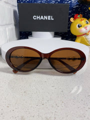 OVAL SUNGLASSES 640342 IN BROWN CLEAR ACETATE METAL FRAME