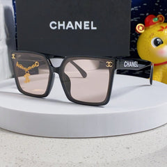 SQUARE SUNGLASSES 641807 IN BLACK ACETATE LIGHT BROWN LENSES