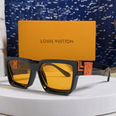 RECTANGLE SUNGLASSES 575848 IN BLACK ACETATE ORANGE METAL YELLOW LENS