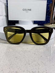 SQUARE SUNGLASS 575840 IN BLACK ACETATE GREEN LENSES