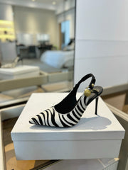 BALMAIN 25S SLINGBACK EVA 95MM IN WHITE AND BLACK ZEBRA PRINT CALFSKIN