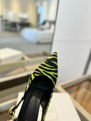 BALMAIN 25S SLINGBACK EVA 95MM IN GREEN AND BLACK ZEBRA PRINT CALFSKIN
