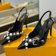 HIGH HEELS 95 MM IN BLACK PATENT CALFSKIN WITH CRYSTALS