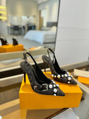 HIGH HEELS 95 MM IN CHOCOLATE BROWN MONOGRAM CALFSKIN WITH CRYSTALS