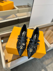 HIGH PUMP 5 CM TRIPLE-STRAP IN BLACK PATENT CALFSKIN