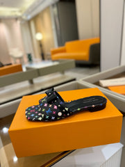 LV X TM 6AM FLAT MULE IN BLACK MONOGRAM CALFSKIN