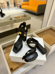 BALMAIN 25S WEDGE HEELS 105MM IN BLACK CALFSKIN GOLD HARDWARE