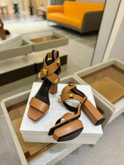 BALMAIN 25S WEDGE HEELS 105MM IN DARK BROWN CALFSKIN GOLD HARDWARE