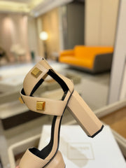 BALMAIN 25S WEDGE HEELS 105MM IN BEIGE CALFSKIN GOLD HARDWARE