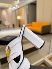 BALMAIN 25S WEDGE HEEL SANDALS 100MM IN WHITE CALFSKIN