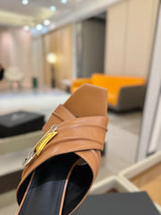 BALMAIN 25S WEDGE HEEL SANDALS 100MM IN BROWN CALFSKIN