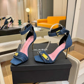 BALMAIN 25S HIGH HEELS 95MM IN BLUE DENIM