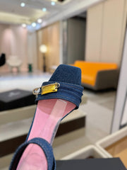 BALMAIN 25S HIGH HEELS 95MM IN BLUE DENIM