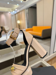 BALMAIN 25S WEDGE HEELS 100MM IN NUDE CALFSKIN