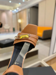 BALMAIN 25S WEDGE HEELS 100MM IN BROWN CALFSKIN