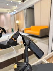 BALMAIN 25S WEDGE HEELS 100MM IN BLACK CALFSKIN