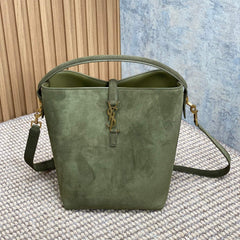 LE 37 SMALL BUCKET BAG 25 IN HUNTER GREEN SUEDE GOLD HARDWARE