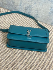 SOLFERINO SMALL SATCHEL 23 IN CERULEAN BLUE CALFSKIN GOLD HARDWARE