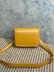 SOLFERINO SMALL SATCHEL 19 IN SAFFRON YELLOW CALFSKIN GOLD HARDWARE