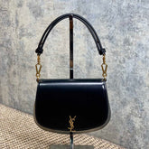 VOLTAIRE TOP HANDLE IN BOX 21 IN BLACK CALFSKIN GOLD HARDWARE