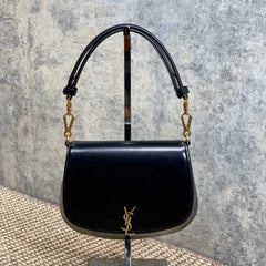 VOLTAIRE TOP HANDLE IN BOX 21 IN BLACK CALFSKIN GOLD HARDWARE
