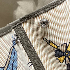 GARDEN PARTY 36 IN IVORY YELLOW BLUE TOILE H CANVAS ETOUPE CALFSKIN EQUESTRIAN HARNESS PRINT