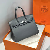 HERMES 25S BIRKIN 30 IN CHARCOAL GRAY CALFSKIN SILVER HARDWARE
