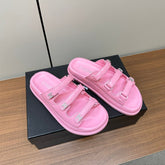 dad sandals pink 3 rows lambskin mules