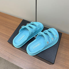 dad sandals cloud blue 3 rows lambskin mules