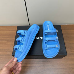 dad sandals dodger blue 3 rows lambskin mules