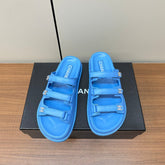 dad sandals dodger blue 3 rows lambskin mules