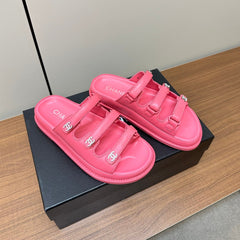 dad sandals pink 1 3 rows lambskin mules