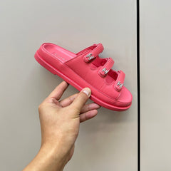 dad sandals pink 1 3 rows lambskin mules