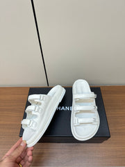 dad sandals white 3 rows lambskin mules