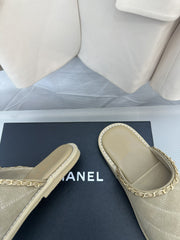 CC Khaki Green Suede Gold Chain Mules