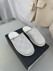 CC White Suede Gold Chain Mules