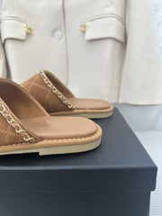 CC Brown Suede Gold Chain Mules