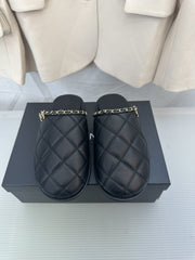 CC Black Lambskin Gold Chain Mules