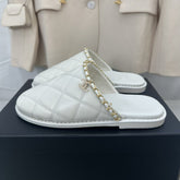 CC White Lambskin Gold Chain Mules
