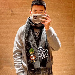 TIGER PATTERN SCARF 205 CM IN BLACK CASHMERE 390875