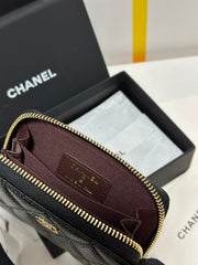 MINI WALLET 11 IN BLACK CAVIAR SKIN GOLD METALLIC